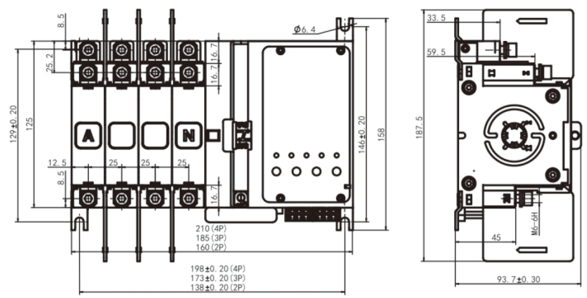 Q3N-125 automatic transfer switch Dimensions