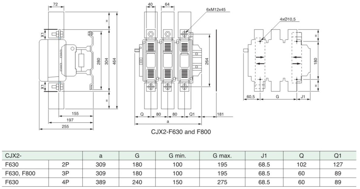 630a AC contactor outline and mounting dimension